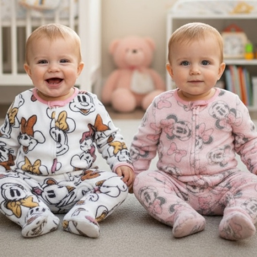 Disney Baby Minnie Mouse Fleece Sleepers – Set of 2 (6–9 Months) footie Pajamas